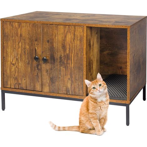 Meuble pour litière Relaxdays, tapis pour litière, entrée, H x L x P : 55 x 80 x 50 cm, niche pour chat, marron/noir