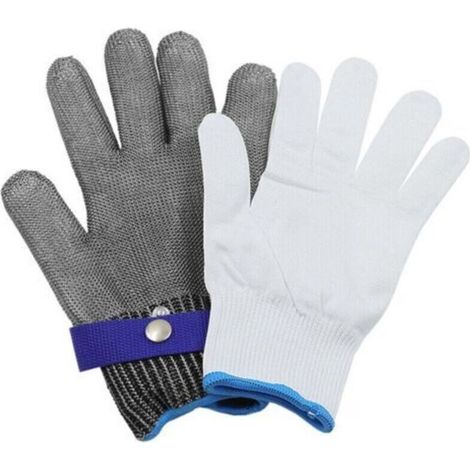 Cut-resistant kitchen gloves, protection level 5. Chainmail gloves for butchers and oyster farmers, ideal for mandolin cutting, carving meat, and carving. Comfortable and durable. (1/4)