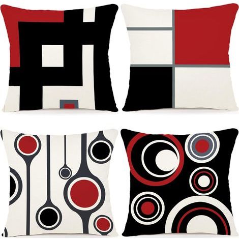 Lot de 4 Housses de Coussins 45x45cm Géométrique Housses de Coussin Décoratives en Fibre de polyester Taie Oreiller de Canapé Housse De Coussincarré pour Lit Voiture De La Maison Canapé