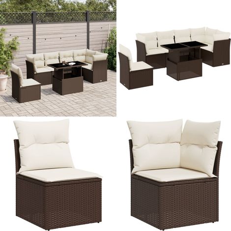 7-tlg. Garten-Sofagarnitur mit Kissen Braun Poly Rattan - Gartensorgsgarnitur - PE-Rattan Möbel - Outdoor Sofa Set - Gartenlounge - Terrassenmöbel - Home & Living (1/5)