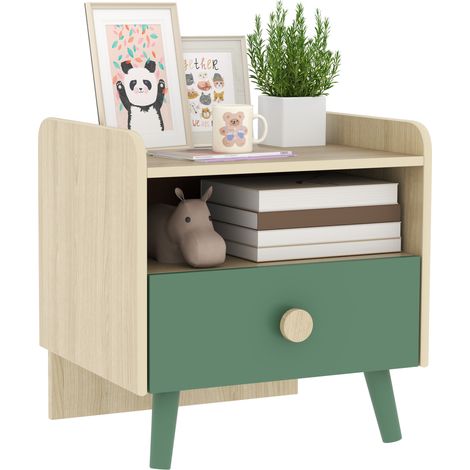 Table de chevet enfant LEONIS bois et vert (1/5)
