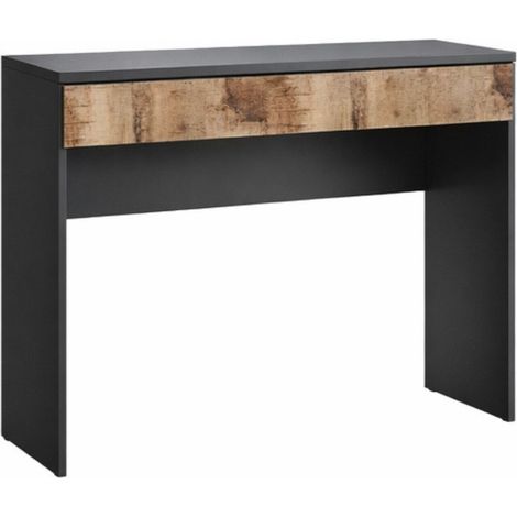 Bureau 78 cm avec un tiroir noir graphite et aspect bois antique - SYNERGIE (1/5)