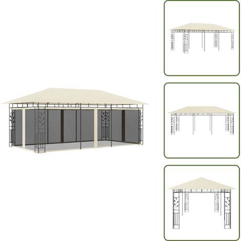 Belvédère avec moustiquaire 6x3x2,73 m Crème - Abri Jardin - Gazebo - Auvent Pliable - Parasol - Protection Solaire (1/5)