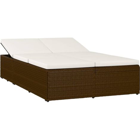 vidaXL Lettino Prendisole Trasformabile con Cuscino Polyrattan Marrone (1/5)
