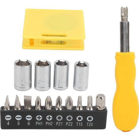Kit d'outils de quincaillerie 16 pièces comprenant tournevis, douille, poignée en forme de gourde et tige de connexion. Pièces de réparation quotidiennes. (1/5)