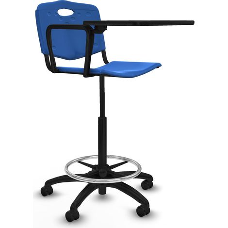 Taburete Robledo giratorio plástico azul brazo con pala diestros base poliamida ruedas engomadas 50mm