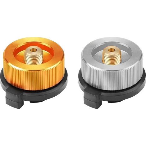 Gasflesadapter, set van 2 steekbare gasflesadapters voor barbecues, gasflesadapter voor gasfornuizen, gasflesadapter met gasklep, gasflesadapter voor aansluiting op branders van kampeerkooktoestellen (1/5)
