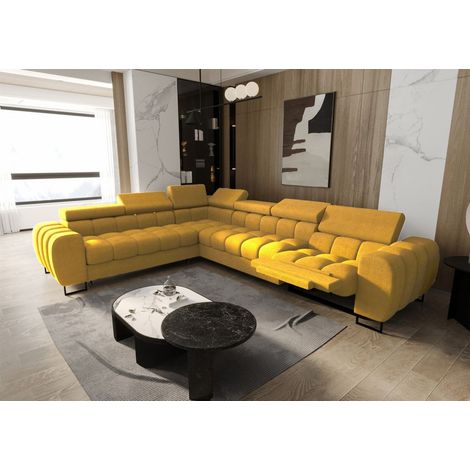 Ecksofa Schlafsofa BASTIEN RELAX in Stoff Moly Gelb Ottomane Links