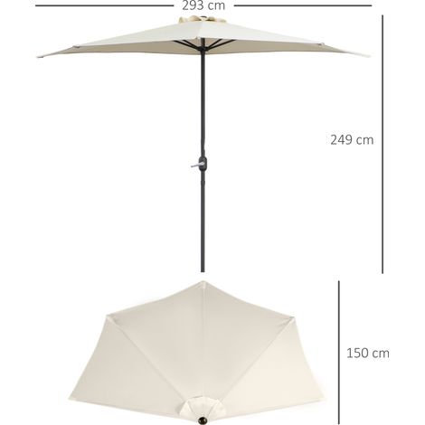 Parasol demi-rond en métal, crème-noir, protection UV, pour terrasse (1/5)