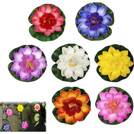 Décorations pour bassin d'extérieur (lot de 7) – Plantes artificielles réalistes, décorations pour bassin, sculptures florales (1/5)