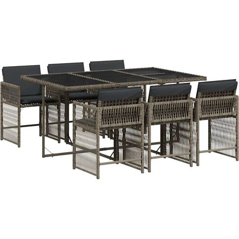 vidaXL Set da Pranzo da Giardino 7 pz con Cuscini in Polyrattan Grigio (1/5)