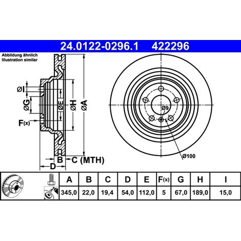 Lot de 2 Disques de frein ATE 24.0122-0296.1 MERCEDES-BENZ 166 423 02 12