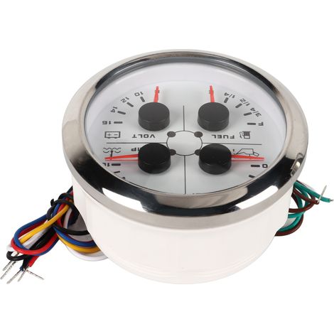 Compteur 4 en 1 85 mm multifonction niveau carburant pression huile température eau voltmètre 9-32V pour auto camping-car bateau moto blanc argent ℉/PSI (1/5)