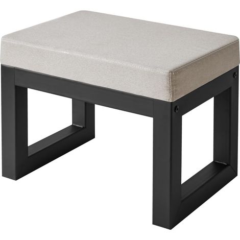 16” Petit Repose-Pieds Ottomane, Repose-Pieds Rectangulaire en Lin Tabouret avec Assise Rembourrée et Pieds en Métal, Ottomane Moderne pour Salon Chambre Fauteuil, Gris