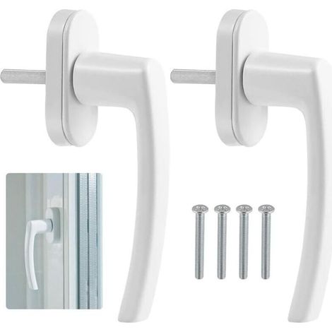 Lot de 2 poignées de fenêtre en acier en plastique, serrure de fenêtre coulissante, poignée de porte de balcon avec 4 vis, s'adapte à toutes les portes et fenêtres de balcon courantes (blanc)