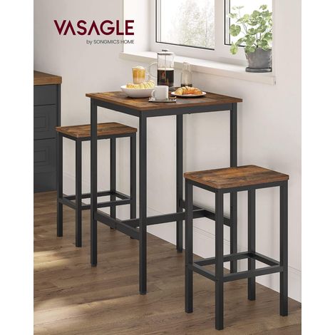 VASAGLE Tavolo Bar con 2 Sgabelli, Cucina Piccolo 60 x 60 x 90 cm, Ogni Sedia di 30 x 40 x 65 cm, Sala da Pranzo, Industriale, Marrone Vintage e Nero (1/6)
