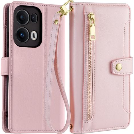 Funda tipo cartera con cremallera para Oppo Reno 13 Pro, color rosa. (1/5)
