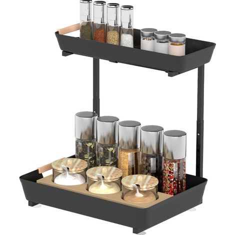 Verstellbarer Küchenorganizer mit 2 Körben, schwarz, 40 x 30 x 33,5-42 cm (1/5)