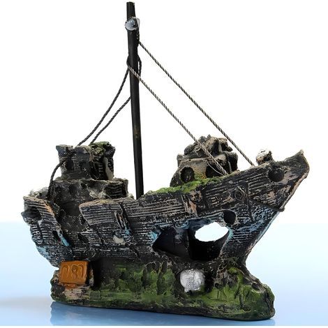 Fish Tank Accessoires Navire, Décoration Fish Tank Aquarium Accessoires Ornement Grotte Paysage Châteaux Corsair Navire pour Les Petits Poissons crevettes Cichild Tortue (1/5)