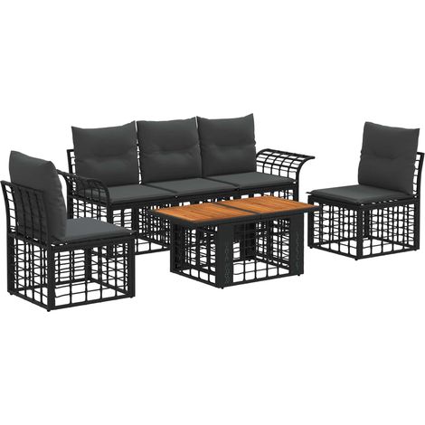 Set Divano da Giardino 6 pz Nero e Grigio scuro polyrattan vidaXL (1/5)