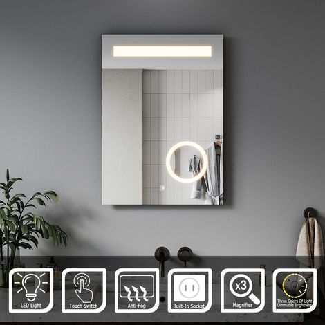 ELEGANT Bathroom LED Mirror 500 x 700 mm HD Silver Mirror with Magnifying Mirror Shaver Socket,Aluminium Alloy Framed, IP44 Splash Proof (1/5)