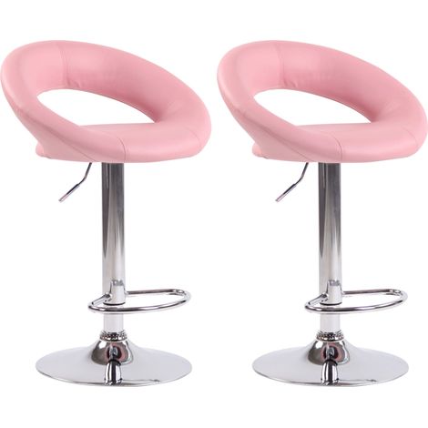 Lot de 2 tabourets de bar en synthétique rose design moderne base métal aspect chromé TDB10564 (1/4)