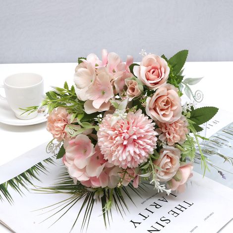 Bouquet - 7 fourchettes diamant roses feuillage sont dans un bouquet adapté pour mariage maison librairie café décoration(Rose pâle)