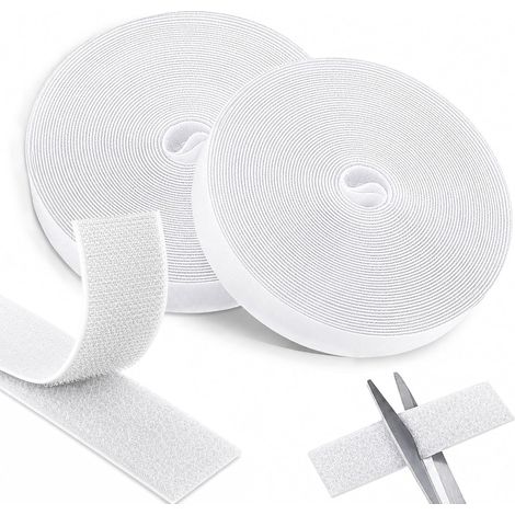 10m x 20mm Scratch Autocollant Double Face, Blanc Forte Adhésif Hook Loop Bande Agrippantes, pour Cadre, Fenêtre et Bricolage (1/5)