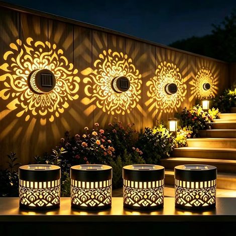 Lampe Solaire Mandala Exterieur Decorative,Fleur de Lumiere Solaire Murale Exterieur,Éclairage de jardin étanche IP65 pour mur extérieur, terrasse, marches,lampe de clôture étanche (1/5)