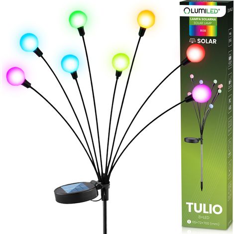 Lampada solare da giardino a LED Tulio, inseribile, decorativa, a forma di dente di leone, con sfere RGB, illuminata (1/5)