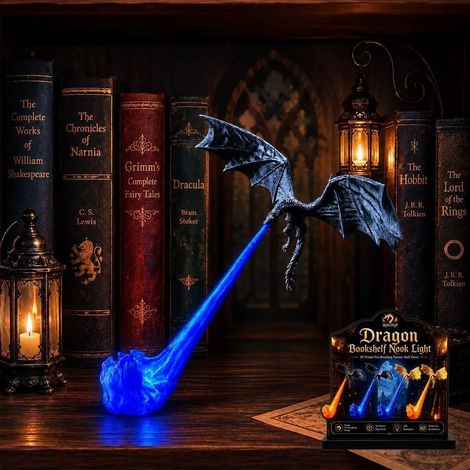 3D Printed Fire-Breathing Fantasy Bookshelf Decor (Dragon Bookshelf Corner Blue-Black - As shown in the picture)