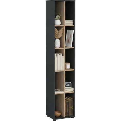 Dmora - Libreria Sophie, Scaffale da ufficio, Mobile portalibri, Biblioteca, 41x34 h205 cm, Rovere e Grigio
