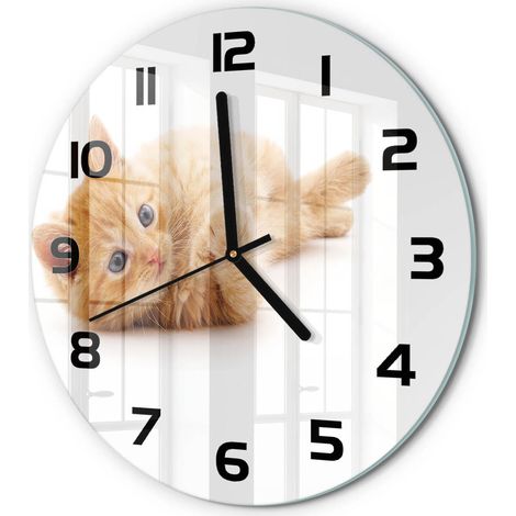 Horloge Murale Ronde Cuisine en Verre Silencieuse Design Moderne Décorative Chat roux fi 30 cm (1/5)