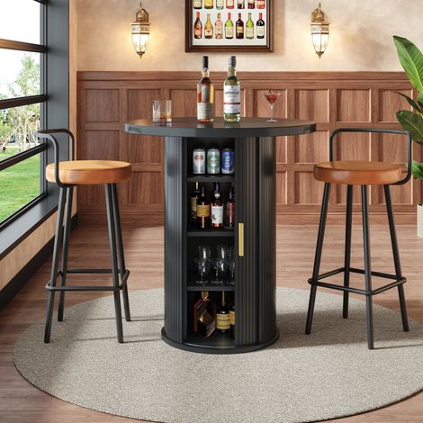 MEUBLIV Table haute ronde 60x60x91,6 cm noire – avec rangement (1/5)