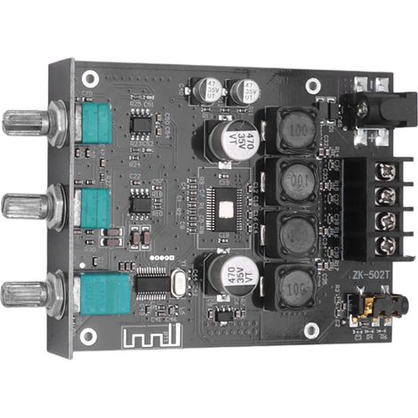 Bluetooth 5.0-Audioverstärkermodul mit Höhen- und Bassregelung, passive Lautsprecher-Leistungsverstärkerplatine (50 W + 50 W), 9–24 V DC-Netzteil (1/4)