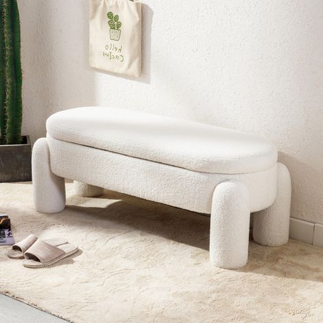 Wahson Banc Banquette en Fausse Fourrure,Banc de Rangement Pliable, Banc de Lit pour Salon et Chambre, Banquette d'entrée avec Design, Balnc