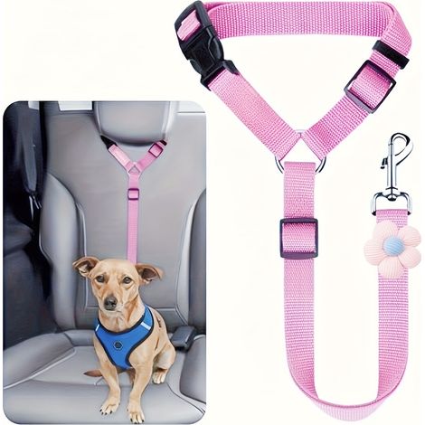 Ensemble ceinture de sécurité et harnais pour chien – Comprend une laisse avec amortisseur et une fixation pour appuie-tête éléments en nylon pivotant à 360 degrés (motif floral rose) (1/5)