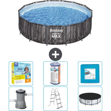 Piscine Bestway ronde Steel Pro MAX - Impression bois - 427 x 107 cm - Comprend des Accessoires CB34 (1/4)