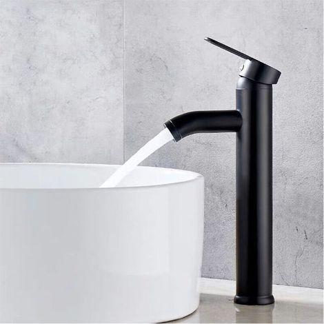 Robinet Noir Mat Cuivre Mitigeur Lavabo Salle de Bain Robinet Eau Chaud Froid Mate Bassin Robinetterie élégante et design rétro robinet de Levier Monotrou Vasque Durable FDC (1/4)
