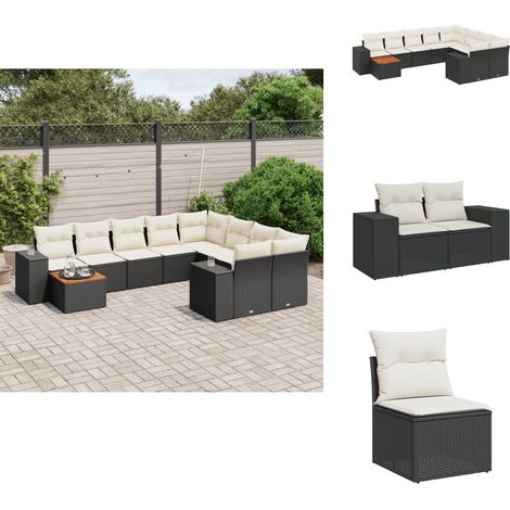 Salon de jardin 10 pcs avec coussins noir résine tressée - Salon De Jardin - Meuble De Jardin - Ensemble Salon Extérieur - Canapé Jardin - Table Basse Jardin (1/5)