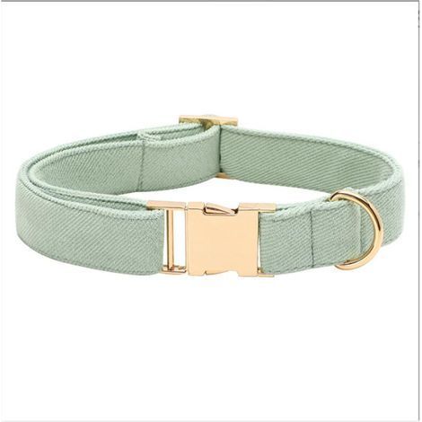 Ultra-soft dog collar made of natural cotton corduroy, designed for medium-sized dogs with sensitive skin, sage green (1/4)