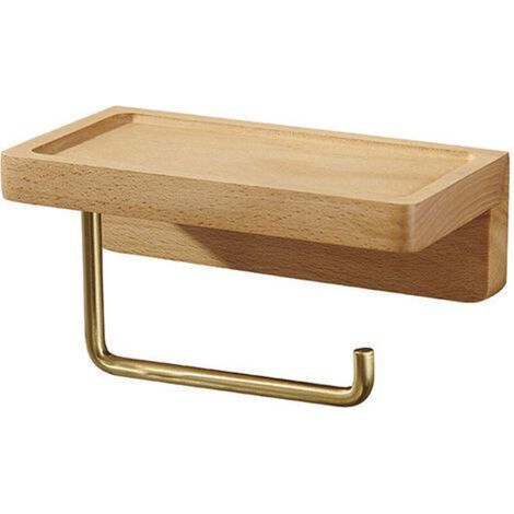 Porte Papier Toilette Double Installation Bois Massif Hêtre Dérouleur Support Papier WC Mural Auto-adhésif Coins Arrondis Porte Rouleau de Papier Décor pour la Salle de Bain Cuisine (Hêtre),TRIMEC