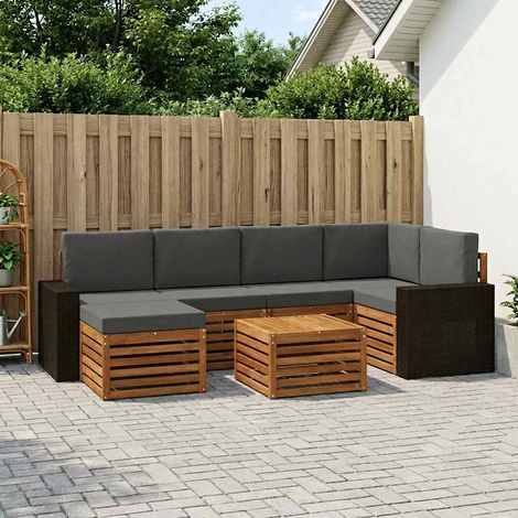vidaXL Ecksofa Set 7 pcs Natur und Anthrazit Massivholz Akazie (1/5)