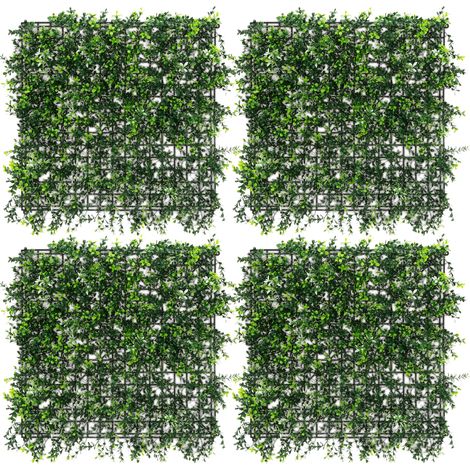 ECD Germany Set da 4 Pannelli Piante Artificiali 50x50 cm Pachysandra, Siepe Verde Sintetica Frangivista Parete Vegetale Decorativa Impermeabile Resistente a Raggi UV per Soggiorno Giardino e Terrazzo