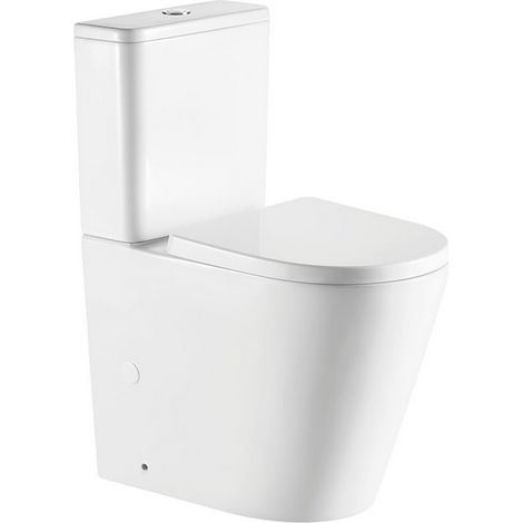 Rue Du Bain – Cuvette WC à poser surélevée 38 x 64 cm – Céramique blanche brillante – Abattant avec frein de chute – Sortie horizontale