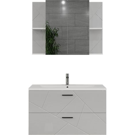 Badmöbel-Set Irma, Weiß/Weiß Hochglanz, 3 Teile, Vicco