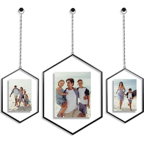 Lot de 3 cadres flottants en métal avec chaîne – Comprend deux cadres de 29,5 x 20,3 cm et un cadre de 43,2 x 31,5 cm – Cadre photo en forme de fleur pressée pour affichage mural (1/5)