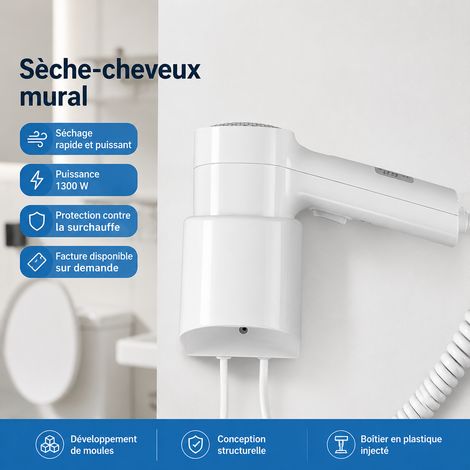 Sèche-cheveux mural 1200W V-171-1 blanc pour hôtel et salle de bain séchoir 220V air chaud froid 696 g – Livraison gratuite (1/5)