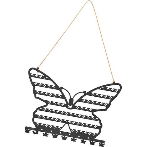 Porte-bijoux mural papillon en métal robuste, accessoire de rangement pour colliers et boucles d'oreilles, noir (1/4)