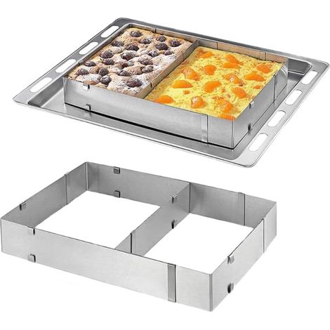 Rectangle Cake Pan - Adjustable Baking Frame with Separator, Square Cake Mold for DIY, Mousse Cake Dessert Pizza (1/5)